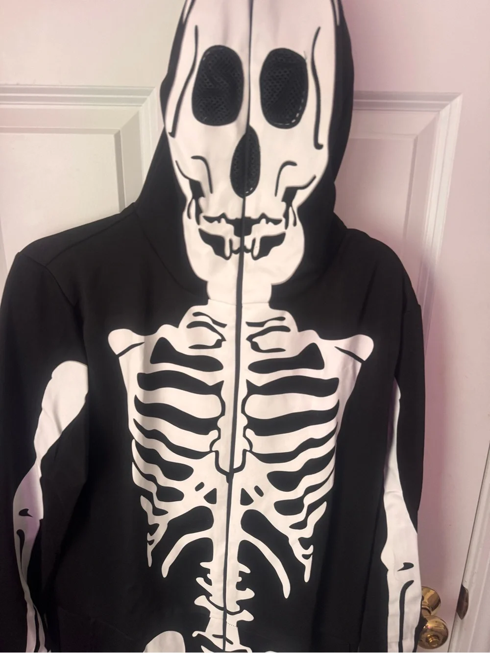 Unisex Black & White Skeleton Hooded Costume Onesie
